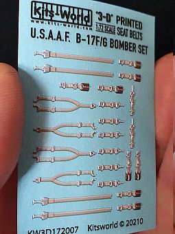 Kitsworld 1:72 scale 3D  WWII U.S.A.A.F Bombers- B-17FG Seat Belts. KW3D172007 3D Seat Belt Decals 
