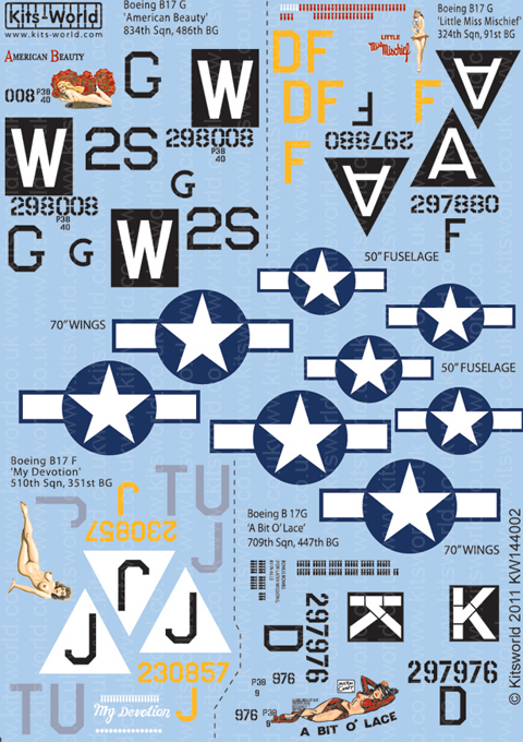 Kitsworld Kitsworld 1/144 Scale Decal Sheet B-17 Flying Fortress KW144002~ 