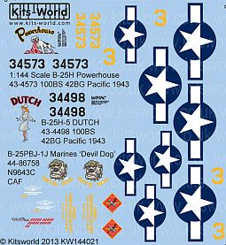 Kitsworld Kitsworld  - 1/144 Scale B-25 Mitchell Decal Sheet 