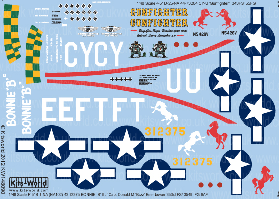 Details about   Kits World Decals 1/48 NORTH AMERICAN P-51 MUSTANG Bonnie B & Gunfighter 