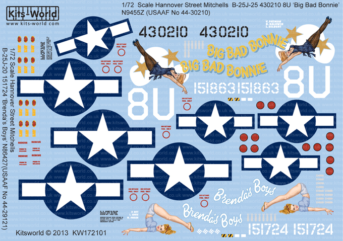 Kits World Decals 1/48 B-25J PBJ-1J MITCHELL Devil Dog & 1 For the Gipper 