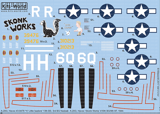 Kits World Decals 1/48 DOUGLAS A-20 HAVOC Little Chief & Miss Possum 