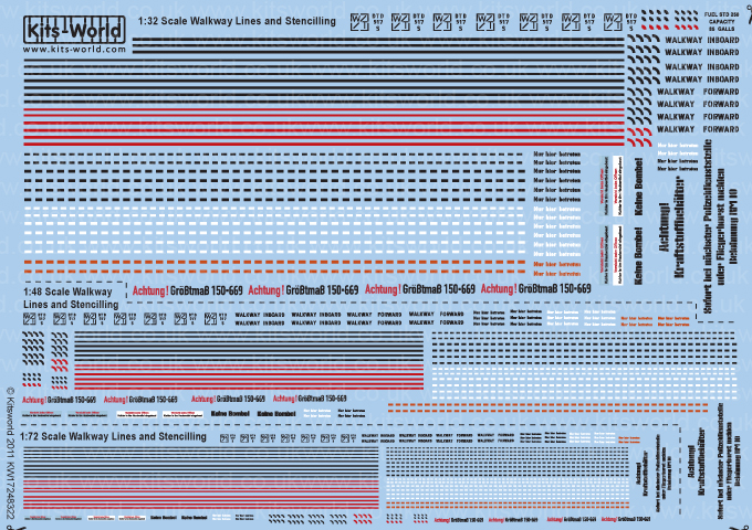 Kitsworld Kitsworld Walkway Lines & Stencilling MULTI SCALE 1/32 scale - 1/48 scale - 1/72 scale in Black Red & White 