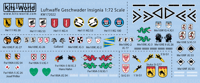 Kitsworld Kitsworld 'Luftwaffe Geschwader Insignia' 1/72 Scale Decal Sheet KW172022 