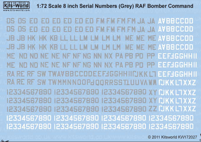 1/72 decals Fantasy Printshop 980 BK WW2 & 1946 RAF Letters & Numbers Black 8"