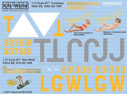 Kitsworld Kitsworld B17 G Flying Fortress - 1/72 Scale Decal Sheet KW172033Tondalayo - Wee Willie 