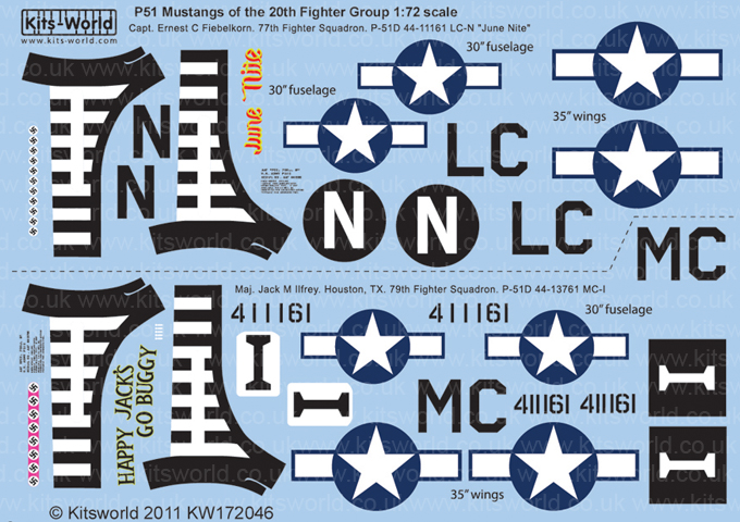 Kits World Decals 1/72 P-51D MUSTANG 20th Fighter Group June Nite & Go Buggy
