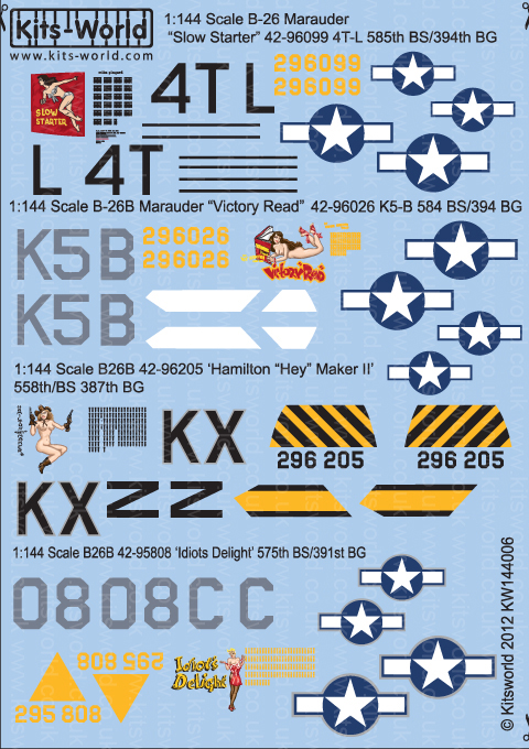 Kitsworld Kitsworld  - 1/144 Scale Decal Sheet B-26 Marauders KW144006 