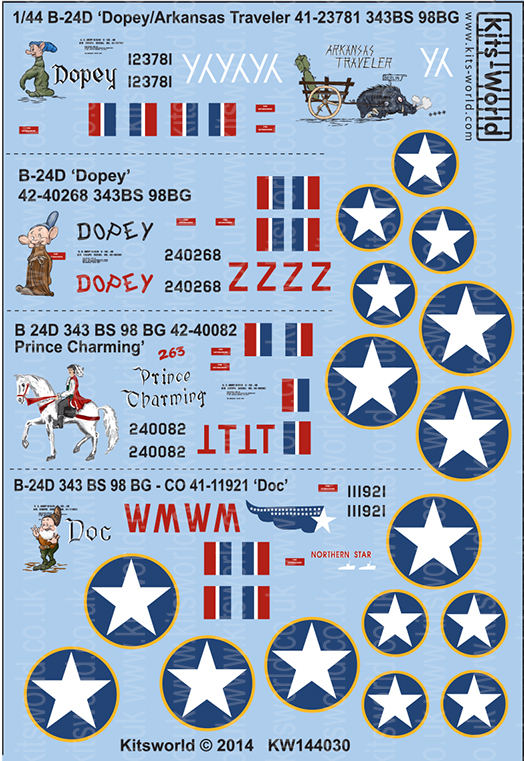 Kits World Decals 1/144 B-24 LIBERATOR 486th Bomb Group Zodiac Liberators 