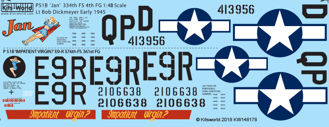 Kitsworld Kitsworld  - 1/48 Scale P-51B Mustang KW148178 P-51B Mustang 44-13956 QP-D 'Jan - Impatient Virgin' ~~ 