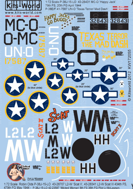 Kitsworld Kitsworld  - 1/72 Scale Decal Sheet P-38 Lightnings KW172055 