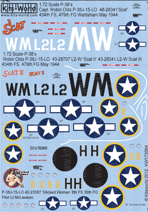 Kitsworld Kitsworld  - 1/72 Scale Decal Sheet P-38 Lightning KW172064 