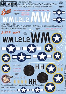 Kitsworld Kitsworld  - 1/72 Scale Decal Sheet P-38 Lightning 