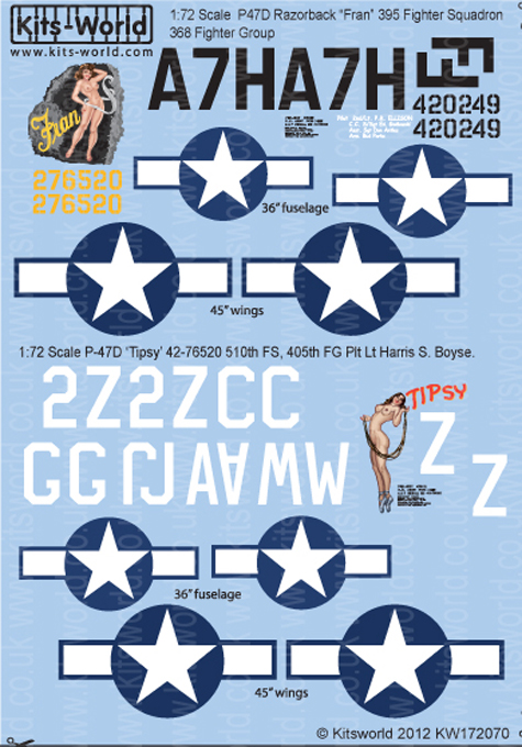 Kitsworld Kitsworld  - 1/72 Scale Decal Sheet P-47 Thunderbolts KW172070 