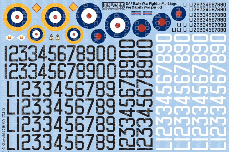 Kits World Decals 1/72 BRITISH RAF 28" SEA GRAY LETTERING CODES & 8" BLACK CODES