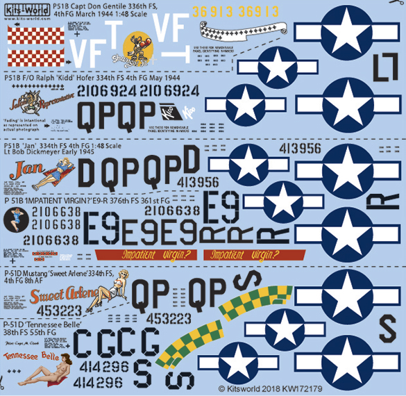 P-51B Mustangs 362nd 364th FS/ Microscale Decal 1:72 Scale #72-838 363rd 