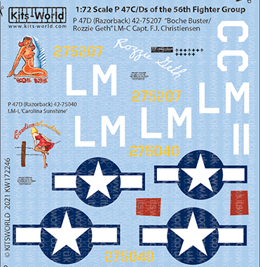 Kitsworld Kitsworld 1/72 Scale Thunderbolt P-47C/D  Razorback Decal Sheet KW172246 