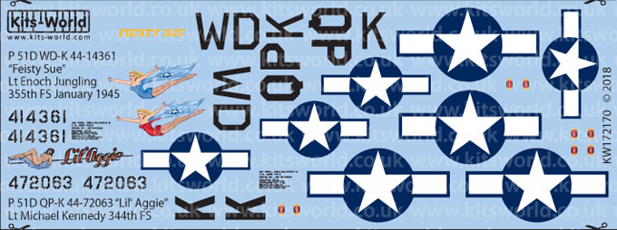 Neu Kits World 132005-1:32 American Nose Art P51B Mustang Decalset 